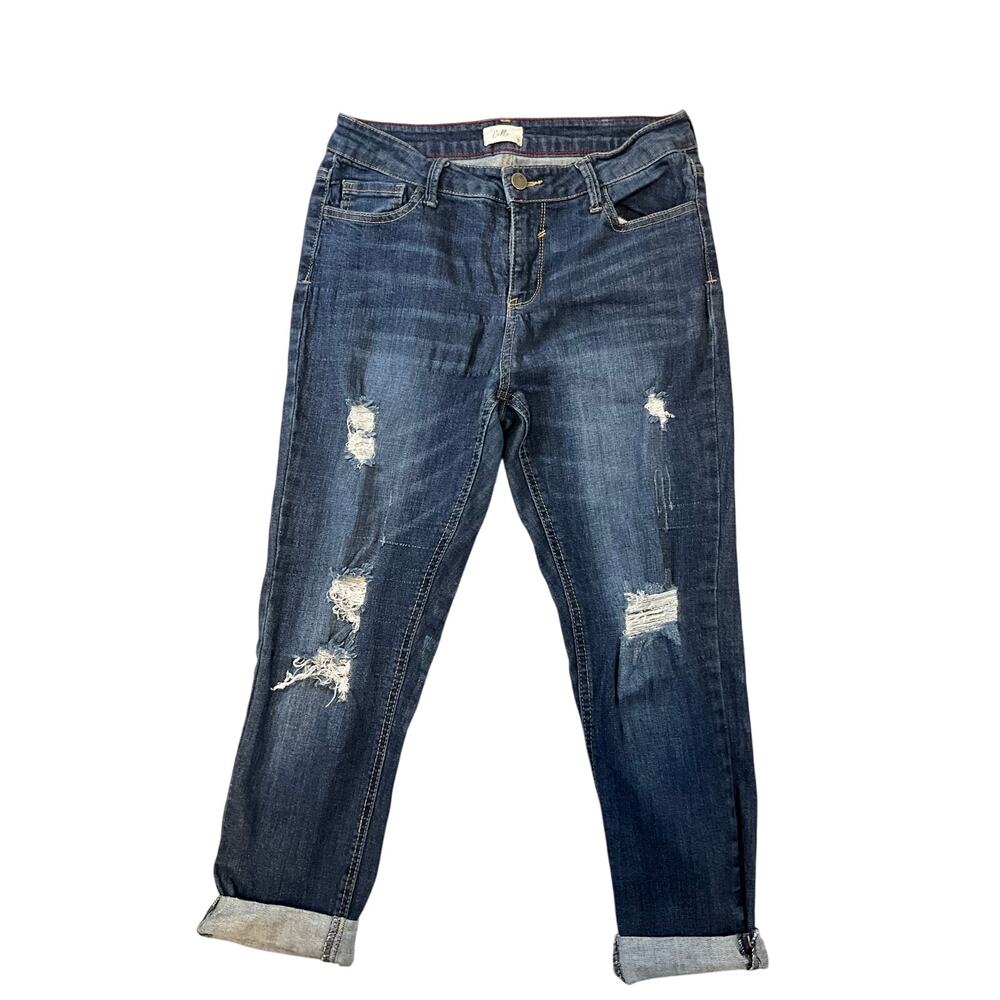 Cello Distressed Skinny Jeans Women's Dark Wash Cuffed Boyfriend Fit Sz 9